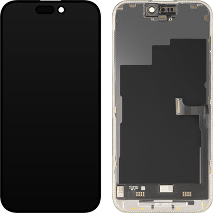 Ecrã com Touchscreen MP compatível com Apple iPhone 15 Pro, com Moldura, Versão Premium Soft OLED FHD 120Hz Diagnóstico, Preto