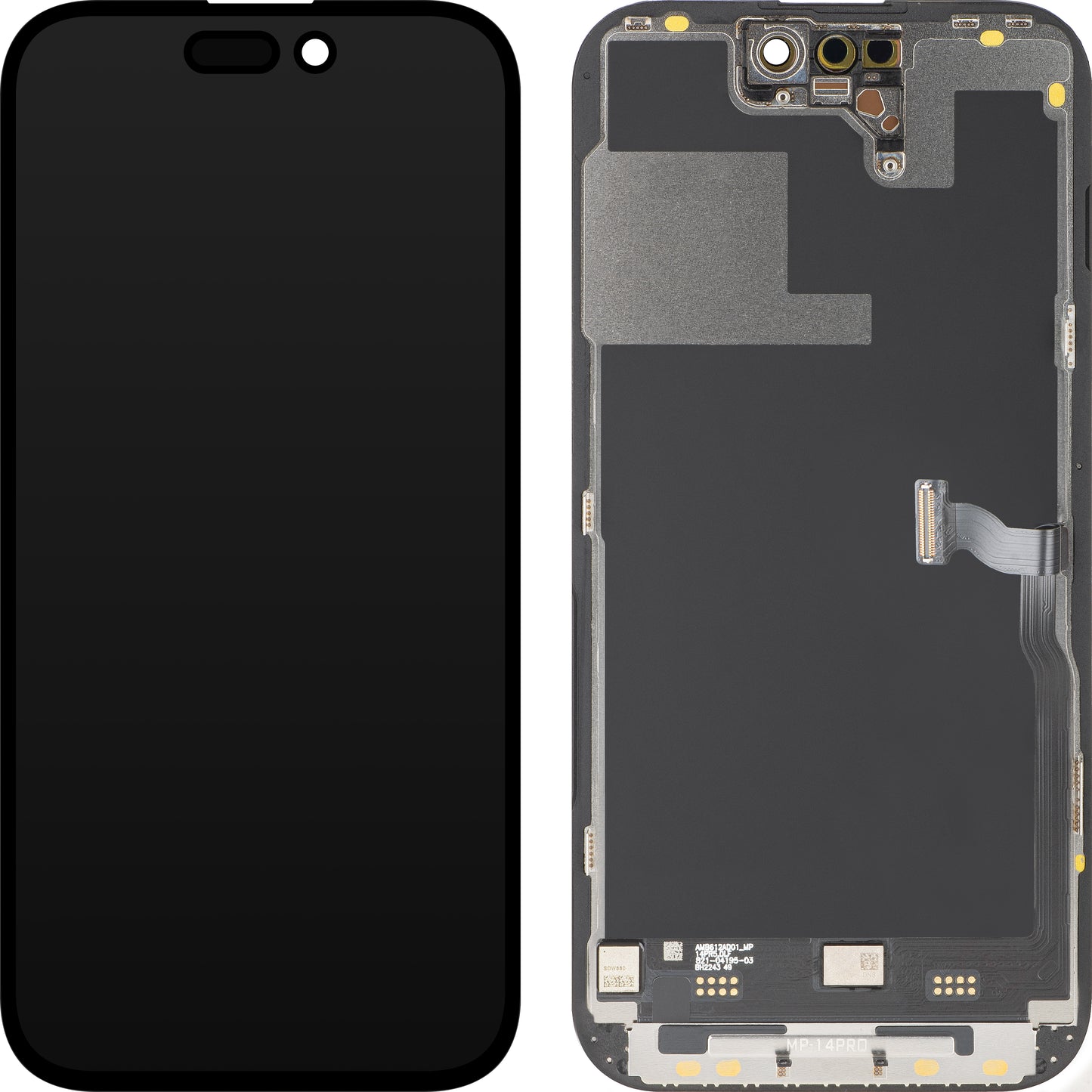 Ecrã com Touchscreen MP compatível com Apple iPhone 14 Pro, com Moldura, Versão Premium Soft OLED FHD 120Hz Diagnóstico, Preto