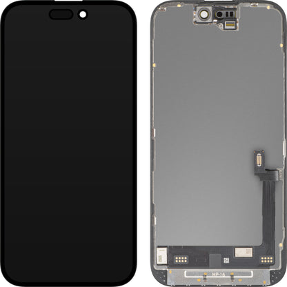 Ecrã com Touchscreen MP compatível com Apple iPhone 16, com Moldura, Versão Premium Soft OLED FHD Diagnóstico, Preto