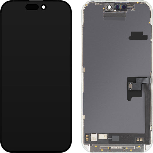 Ecrã com Touchscreen MP compatível com Apple iPhone 16 Pro, com Moldura, Versão Soft OLED FHD 120Hz Diagnóstico, Preto