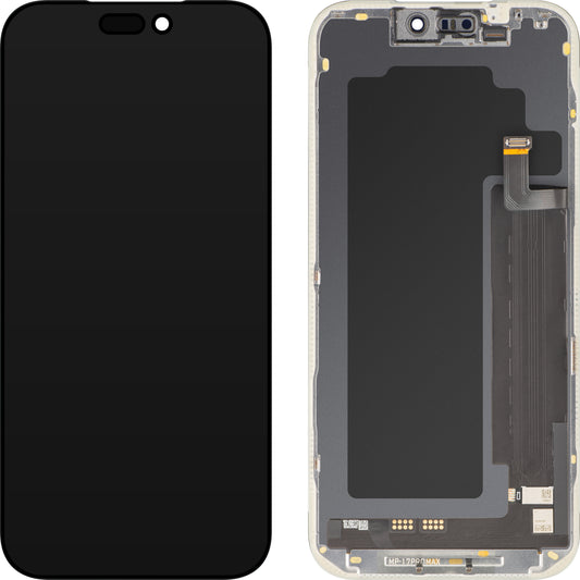 Ecrã com ecrã tátil MP compatível com Apple iPhone 17 Pro Max, com Moldura, Versão Soft OLED FHD Diagnóstico, Preto
