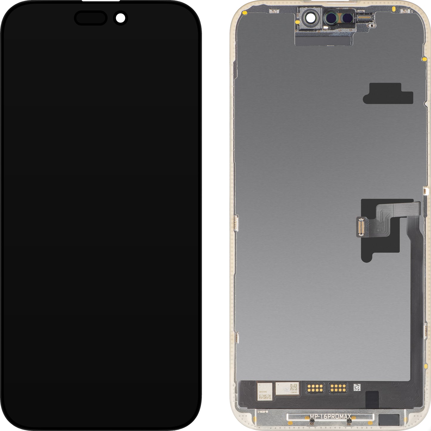 Ecrã com ecrã tátil MP compatível com Apple iPhone 16 Pro Max, com Moldura, Versão Soft OLED FHD Diagnóstico, Preto
