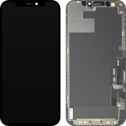 Ecrã com Touchscreen MP compatível com Apple iPhone 12 / 12 Pro, com Moldura, Versão OLED FHD IC Movable, Preto