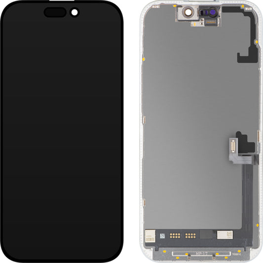 Ecrã com Ecrã Tátil MP compatível com Apple iPhone 17, com Moldura, Versão Soft OLED FHD 120Hz Diagnóstico, Preto
