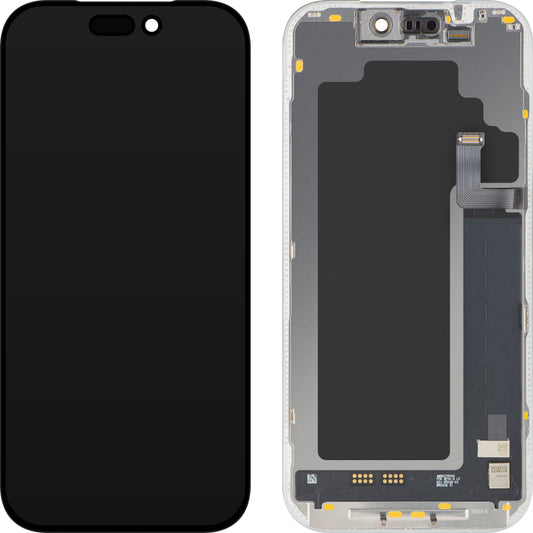 Ecrã com ecrã tátil MP compatível com Apple iPhone 17 Pro, com Moldura, Versão Soft OLED FHD 120Hz Diagnóstico, Preto