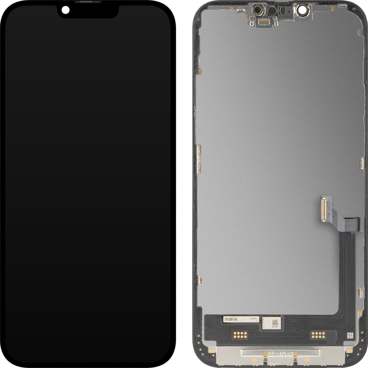 Ecrã com Touchscreen MP compatível com Apple iPhone 14 Plus, com Moldura, Versão Premium Soft OLED FHD 120Hz Diagnóstico, Preto