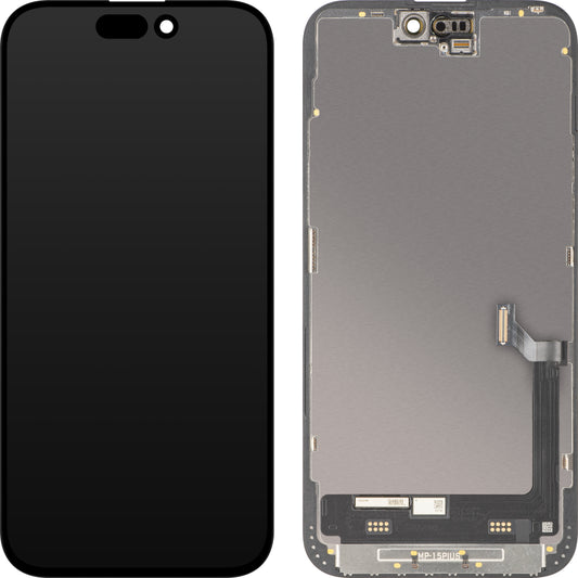 Ecrã com Touchscreen MP compatível com Apple iPhone 15 Plus, com Moldura, Versão Premium Soft OLED FHD 120Hz Diagnóstico, Preto