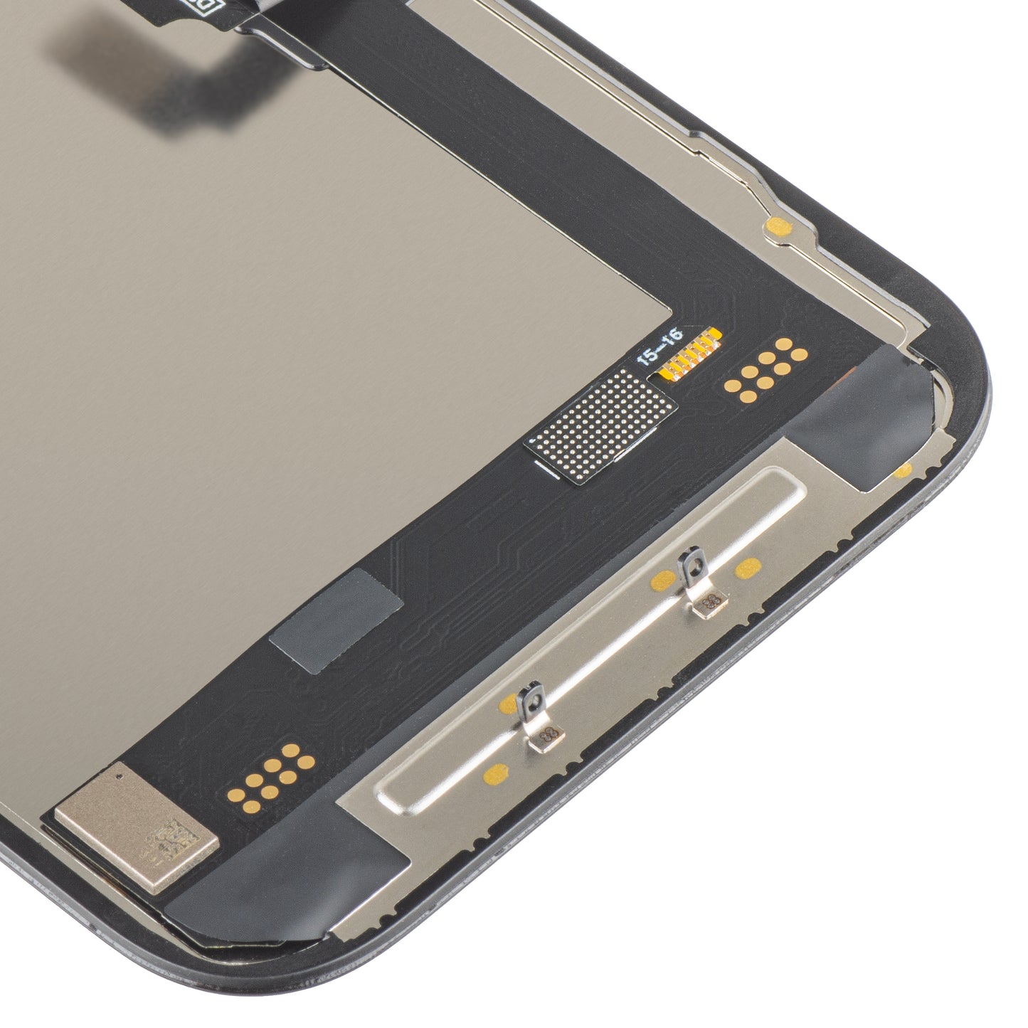 Display com Touchscreen MP compatível com Apple iPhone 16, com Moldura, Versão Soft OLED FHD 120Hz IC Móvel, Preto