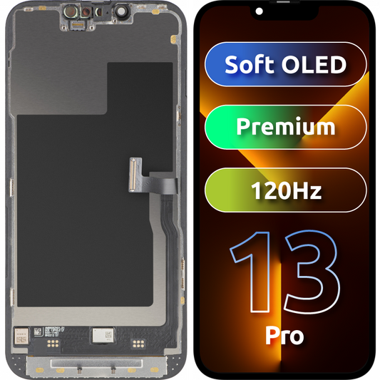 Display com Touchscreen MP compatível com Apple iPhone 13 Pro, com Moldura, Versão Premium Soft OLED FHD 120Hz, Preto
