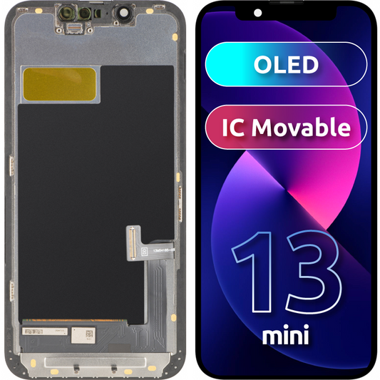 Display com Touchscreen MP compatível com Apple iPhone 13 mini, com Moldura, Versão OLED FHD IC Movable, Preto