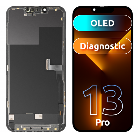 Display com Touchscreen MP compatível com Apple iPhone 13 Pro, com Moldura, Versão OLED FHD Diagnóstico, Preto