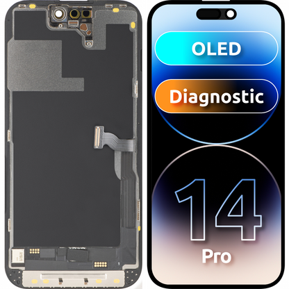 Display com Touchscreen MP compatível com Apple iPhone 14 Pro, com Moldura, Versão OLED FHD Diagnóstico, Preto