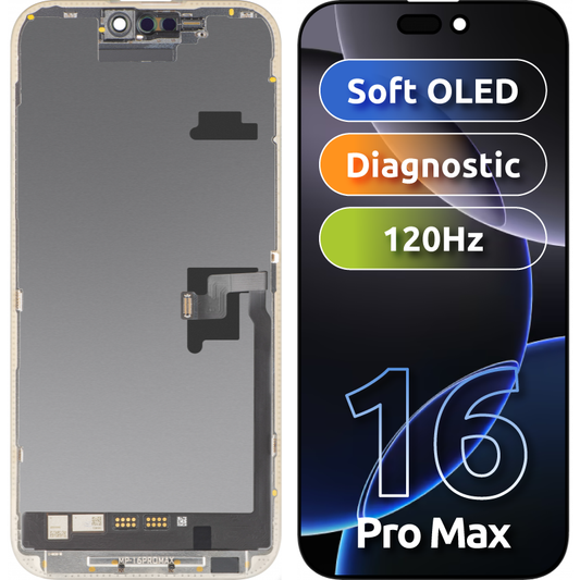 MP Touchscreen Display compatible with Apple iPhone 16 Pro Max, with Frame, OLED FHD Diagnostic Soft Version, Black
