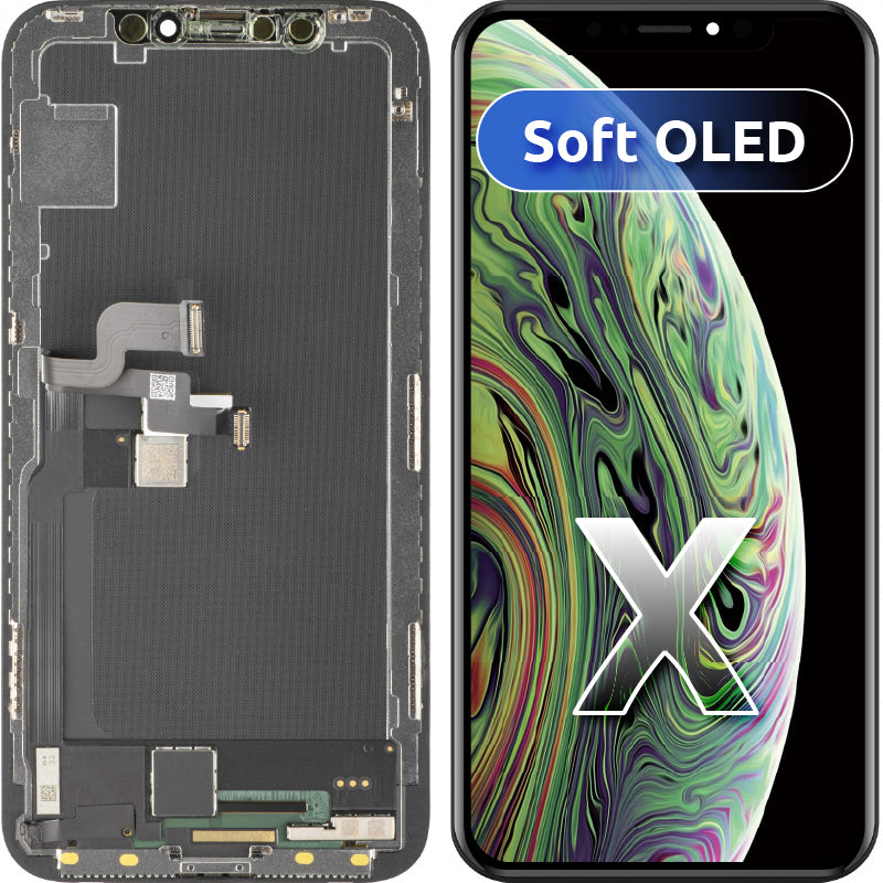 Display com Touchscreen MP compatível com Apple iPhone X, com Moldura, Versão Soft OLED FHD, Preto