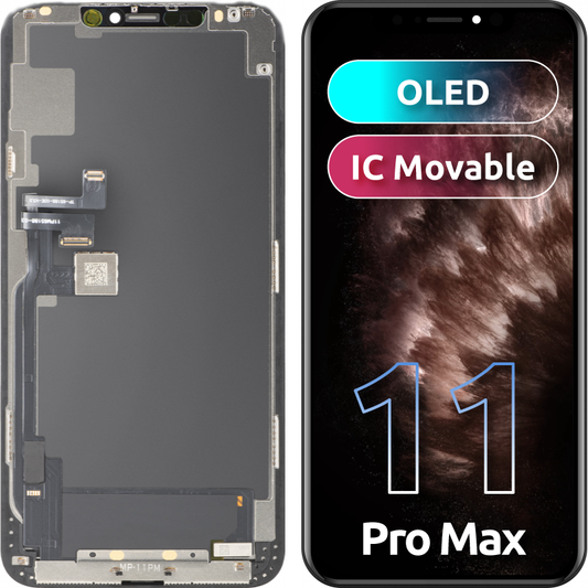 Ecrã com ecrã tátil MP compatível com Apple iPhone 11 Pro Max, com moldura, versão OLED FHD IC Movable, preto