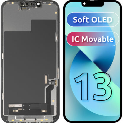 Display com Touchscreen MP compatível com Apple iPhone 13, com Moldura, Versão Soft OLED IC Movable FHD, Preto