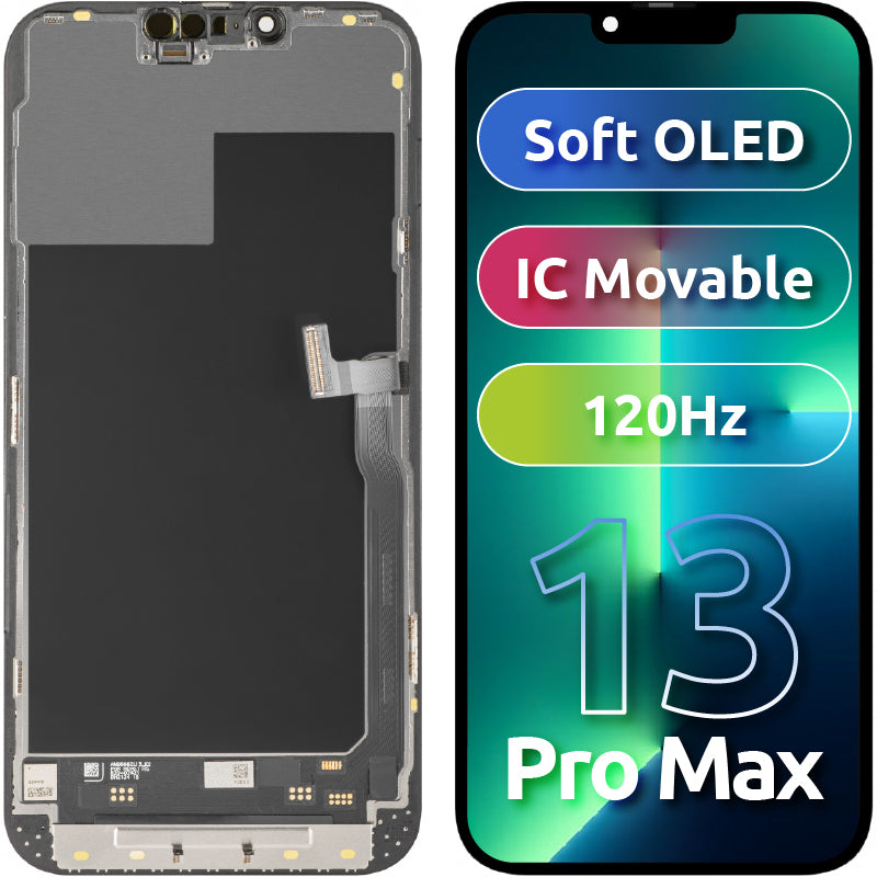 Display com Touchscreen MP compatível com Apple iPhone 13 Pro Max, com Moldura, Versão Soft OLED IC Movable 120Hz FHD, Preto