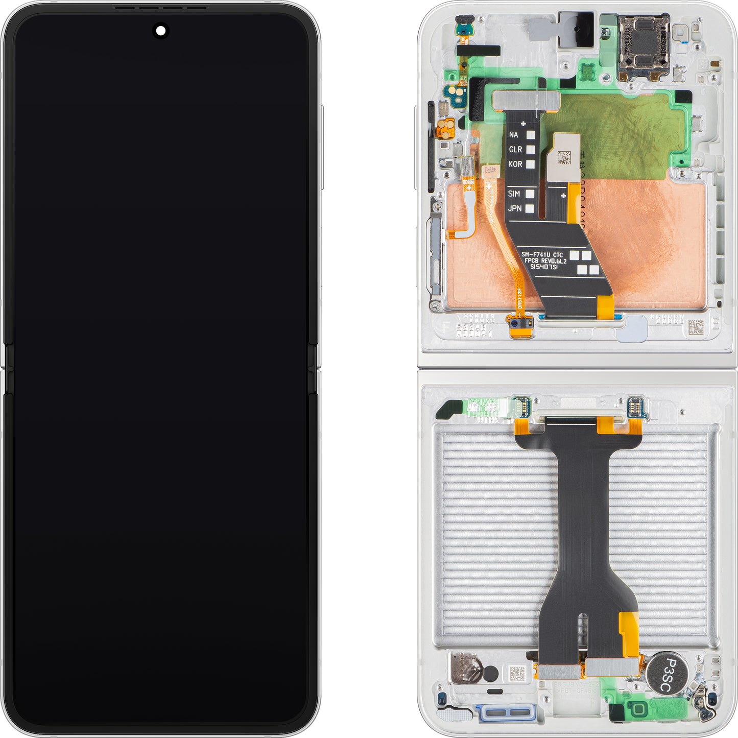 Display com Touchscreen Samsung Galaxy Z Flip6 F741, com Moldura, Sub Inner, Branco, Service Pack GH82-35014F