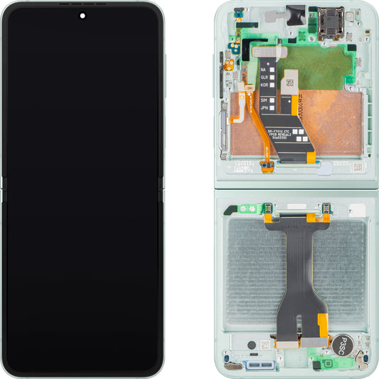 Display com Touchscreen Samsung Galaxy Z Flip6 F741, com Moldura, Sub Inner, Verde (Mint), Service Pack GH82-35014D