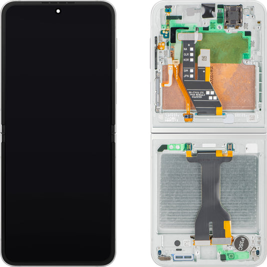 Display com Touchscreen Samsung Galaxy Z Flip7 FE F761, com Moldura, Sub Inner, Branco, Service Pack GH82-37734B