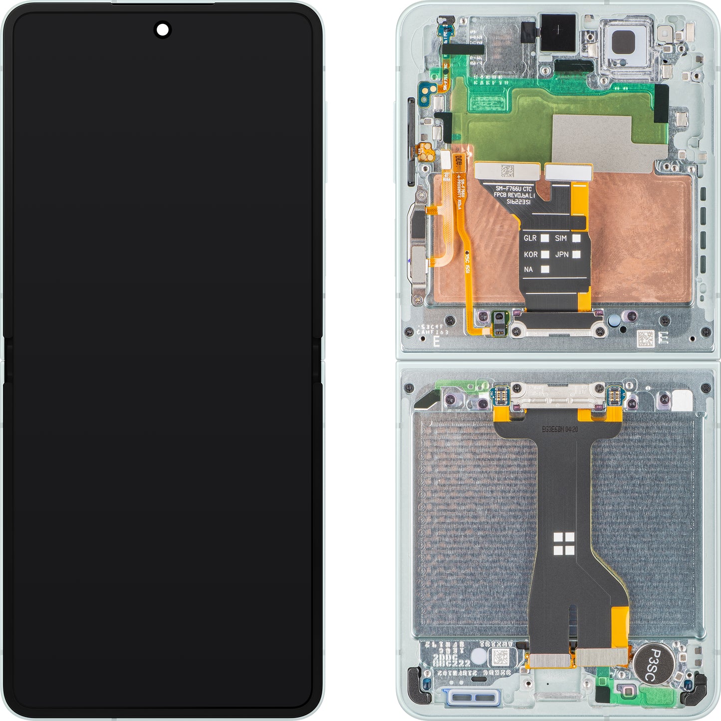 Ecrã com Touchscreen Samsung Galaxy Z Flip7 F766, com Moldura, Sub Inner, Verde (Mint), Service Pack GH82-37581E