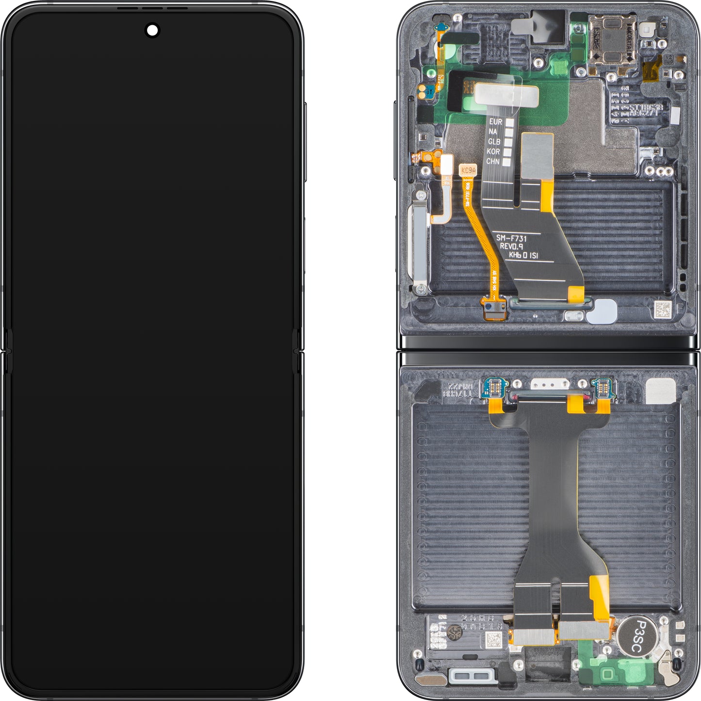 Display com Touchscreen Samsung Galaxy Z Flip5 F731, com Moldura, Sub Inner, Cinzento (Graphite), Service Pack GH82-31827A