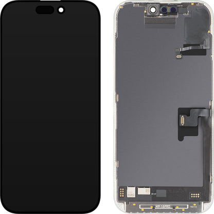 Ecrã com ecrã tátil e sensor de proximidade de luz MP compatível com Apple iPhone 16 Pro, com moldura, versão de software OLED FHD 120Hz diagnóstico, preto