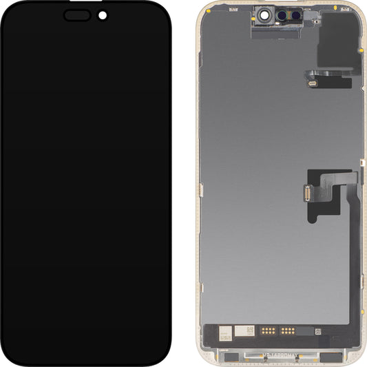 Ecrã com Ecrã Tátil e Sensor de Proximidade MP compatível com Apple iPhone 16 Pro Max, com Moldura, Versão Software OLED FHD 120Hz Diagnóstico, Preto