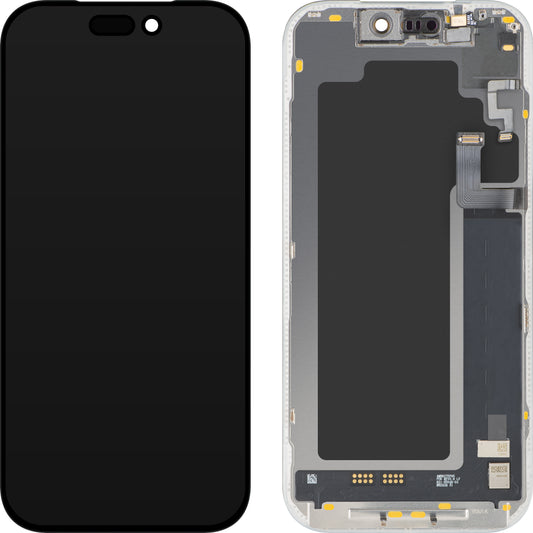 Ecrã com Ecrã Tátil e Sensor de Proximidade de Luz MP compatível com Apple iPhone 17 Pro, com Moldura, Versão de Software OLED FHD 120Hz Diagnóstico, Preto