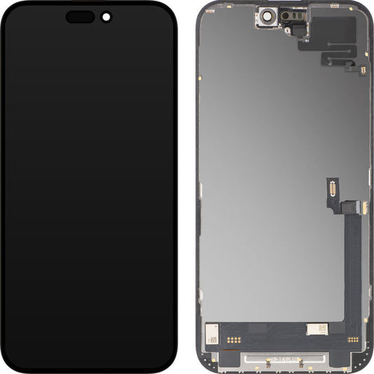 Ecrã com Touchscreen e Sensor de Proximidade MP compatível com Apple iPhone 16 Plus, com Moldura, Versão Software OLED FHD Diagnóstico, Preto