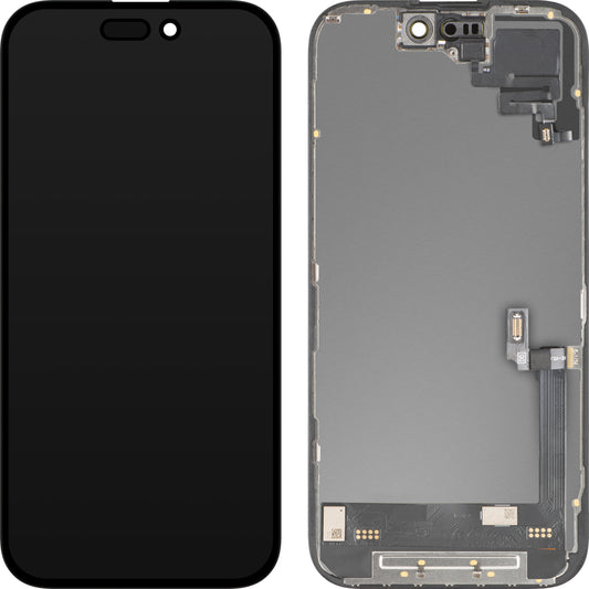 Ecrã com ecrã tátil e sensor de proximidade MP compatível com Apple iPhone 16, com moldura, versão de software OLED FHD Diagnóstico, preto