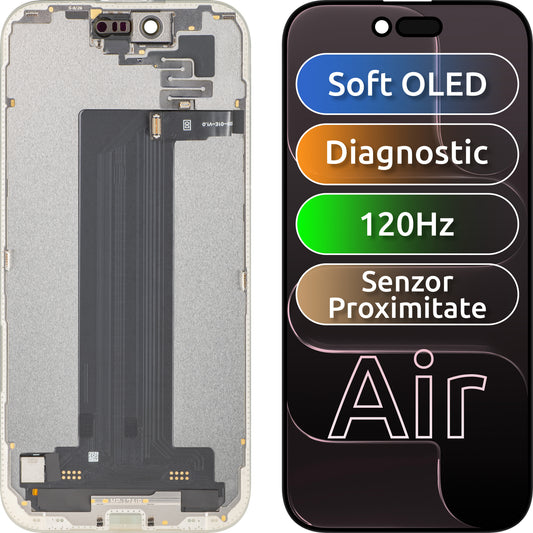 Touchscreen Display with Light Proximity Sensor MP compatible with Apple iPhone 17 Air, with Frame, OLED FHD 120Hz Diagnostic Software Version, Black