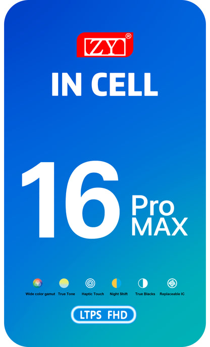 Display com Touchscreen ZY para Apple iPhone 16 Pro Max, com Moldura, Versão LCD In-Cell IC Móvel, Preto
