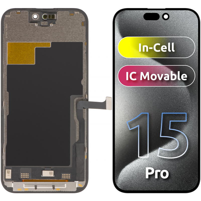 Ecrã tátil ZY para Apple iPhone 15 Pro, com moldura, versão LCD móvel In-Cell IC, preto 