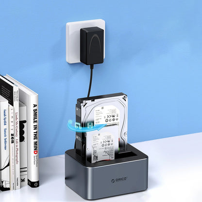 Docking Station Orico 6626C3-C-V1 2-Drive para HDD / SSD SATA 2.5 polegadas / 3.5 polegadas, Cinzento