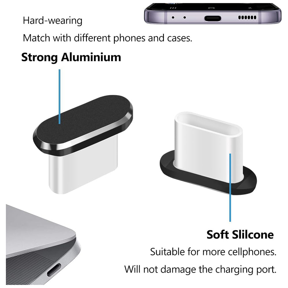 Tampa Anti-Pó Porta Telefone Techsuit AD1, USB-C, Conjunto 4 peças, Preto