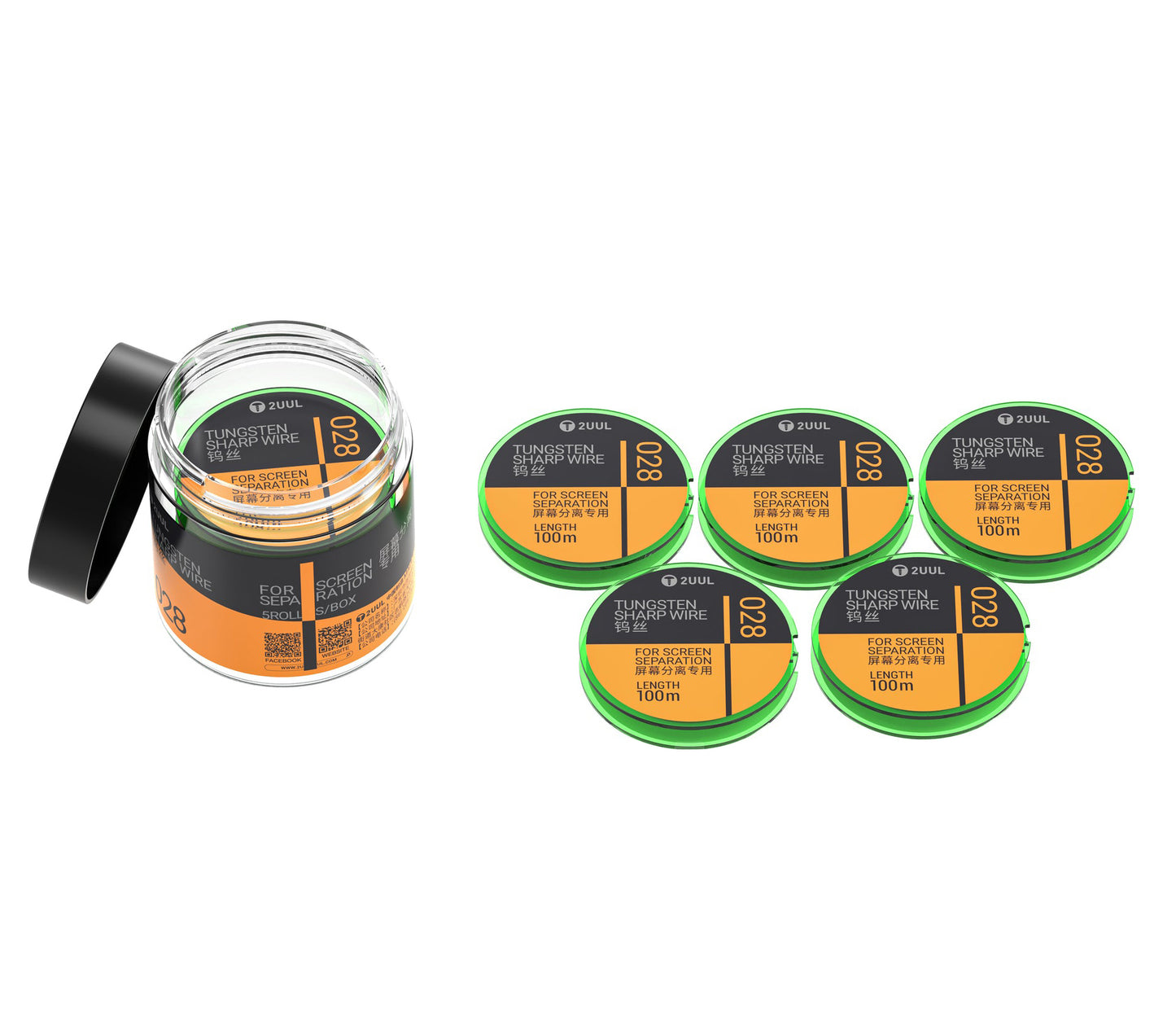 Fio de Tungsténio 2UUL WS-028, 0,028mm, 100m, Conjunto de 5 unidades