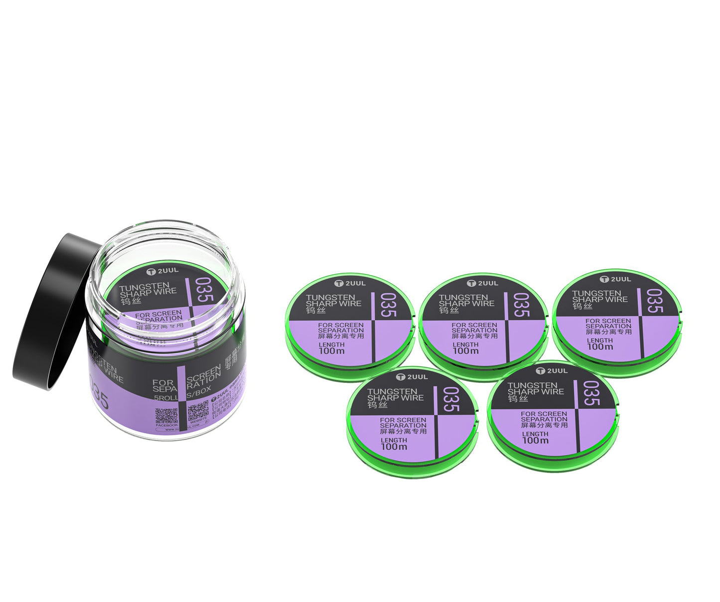 Fio de Tungsténio 2UUL WS-035, 0,035mm, 100m, Conjunto de 5 unidades