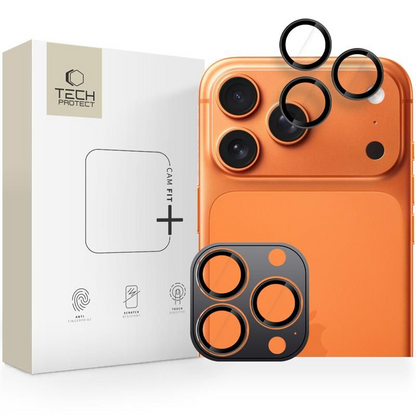 Película Protetora para Câmera Traseira Tech-Protect CamRing Fit+ para Apple iPhone 17 Pro Max / 17 Pro / 16 Pro Max, Vidro Temperado, Preta