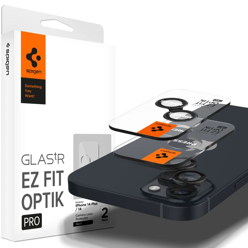 Película Protetora de Câmera Traseira Spigen GlastR EZ FIT Optik Pro para Apple iPhone 15 Plus / 15, Vidro Temperado, Conjunto de 2 Peças, Preta AGL05213