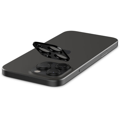 Película protetora da câmara traseira Spigen Optik para Apple iPhone 15 Pro Max / 15 Pro, proteção de vidro, cola total, conjunto de 2 peças, preto AGL05273 