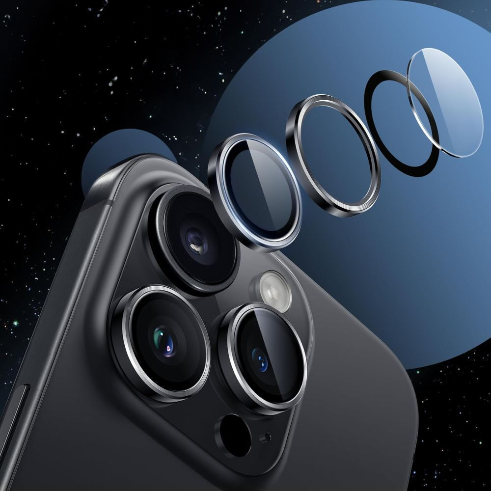Película Protetora para Câmera Traseira Tech-Protect CamRing Fit+ para Apple iPhone 17 Pro Max / 17 Pro / 16 Pro Max, Vidro Temperado, Preta