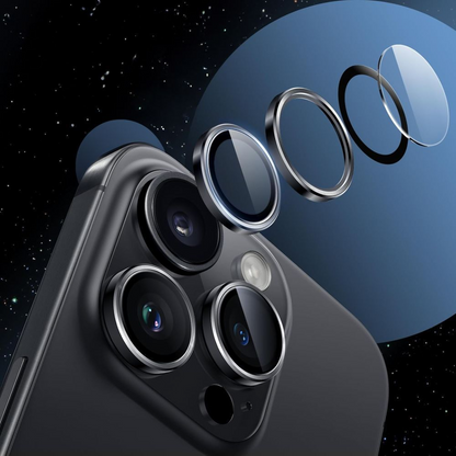 Película Protetora para Câmera Traseira Tech-Protect CamRing Fit+ para Apple iPhone 17 Pro Max / 17 Pro / 16 Pro Max, Vidro Temperado, Preta