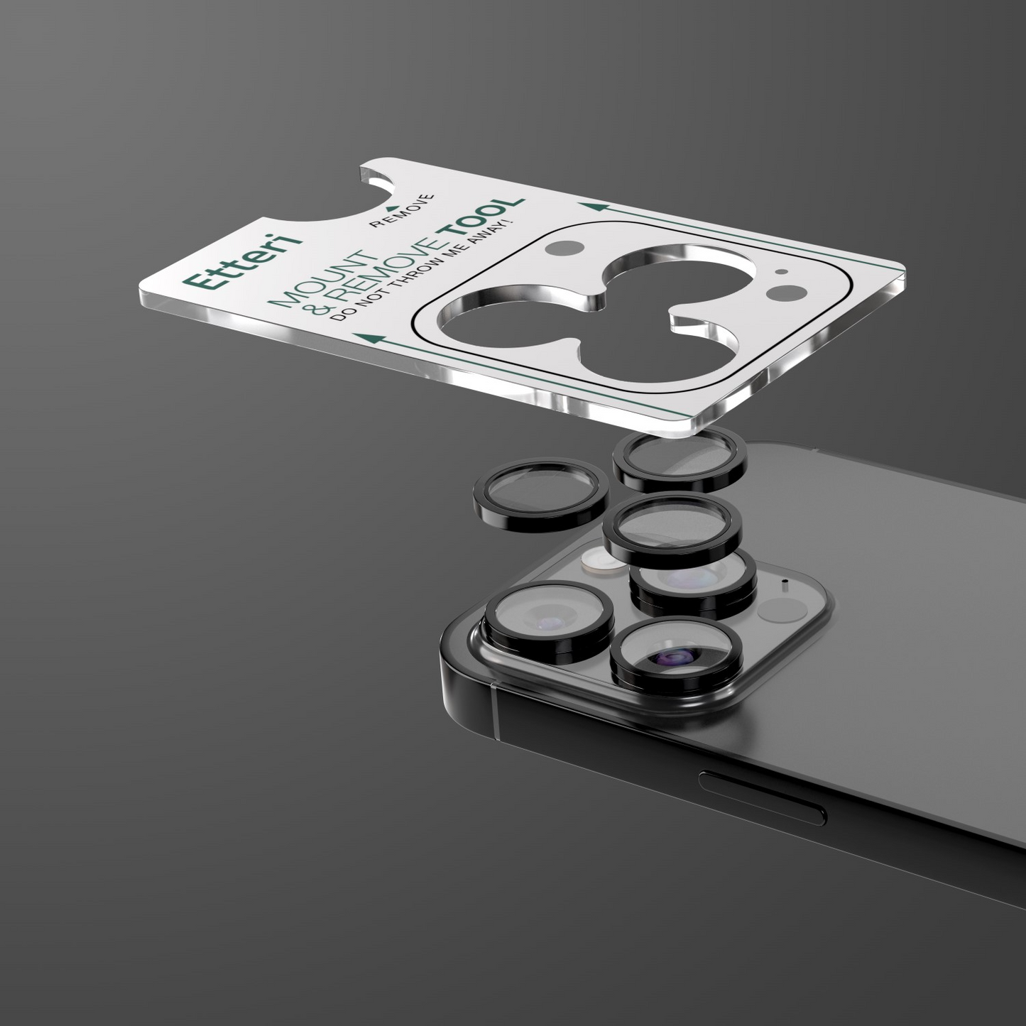 Película protetora para Câmara Traseira Etteri para Apple iPhone 16 Pro Max / 16 Pro, Vidro Temperado, Preto