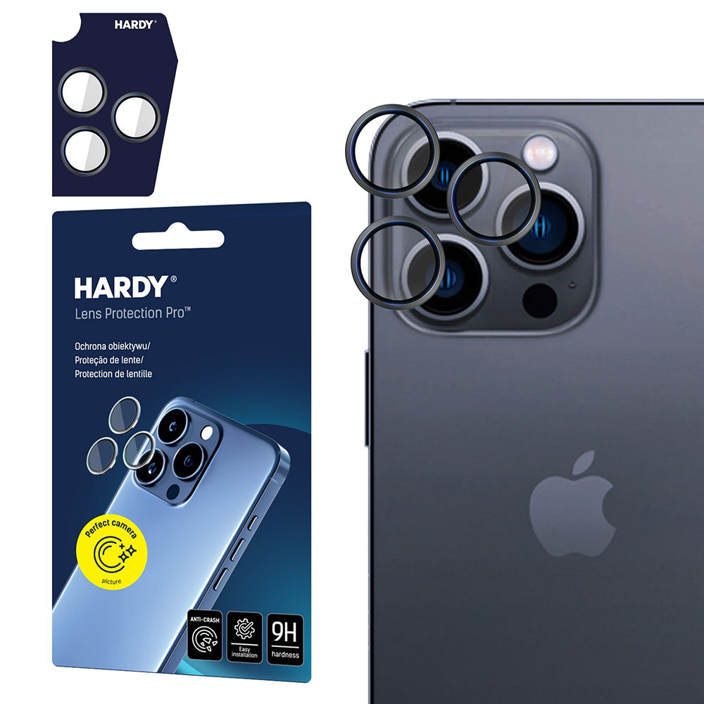 3MK Hardy Protection Pro Rear Camera Protective Film for Apple iPhone 16 Pro Max / 16 Pro, Tempered Glass, Black