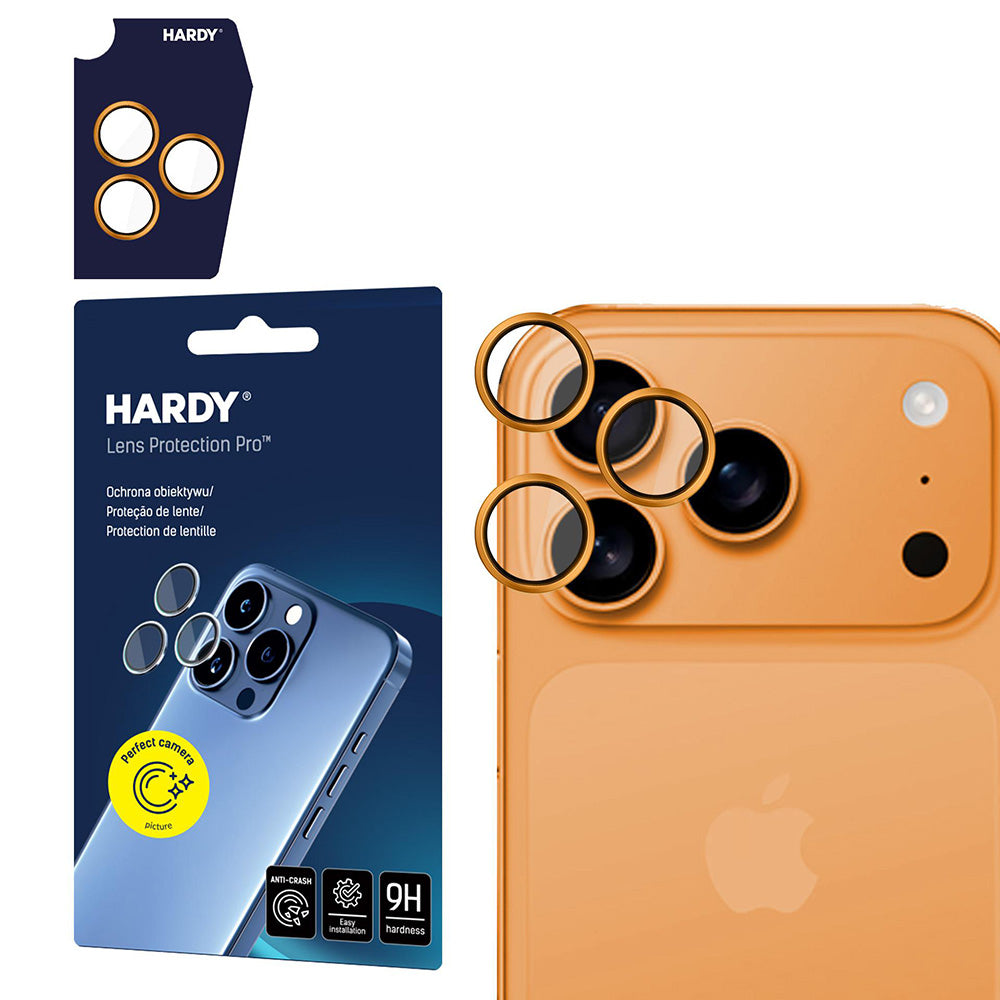 Película Protetora de Câmera Traseira 3MK Hardy Protection Pro para Apple iPhone 17 Pro Max / 17 Pro, Vidro Temperado, Laranja