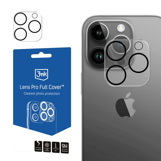 Película protetora para Câmara Traseira 3MK Pro Full Cover para Apple iPhone 14 Pro, Vidro Temperado, Transparente