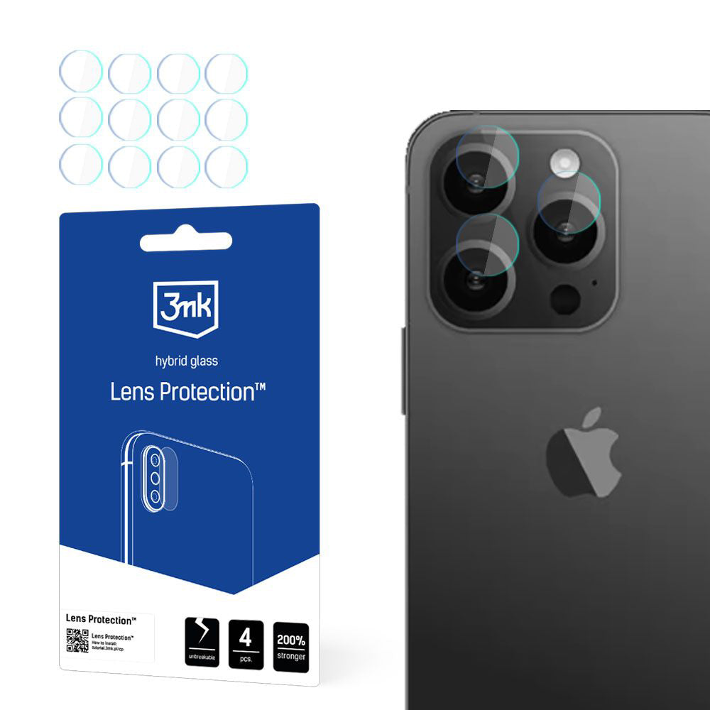 Película protetora para Câmara Traseira 3MK Protection para Apple iPhone 15 Pro Max, Vidro Flexível, Conjunto de 4 peças, Transparente