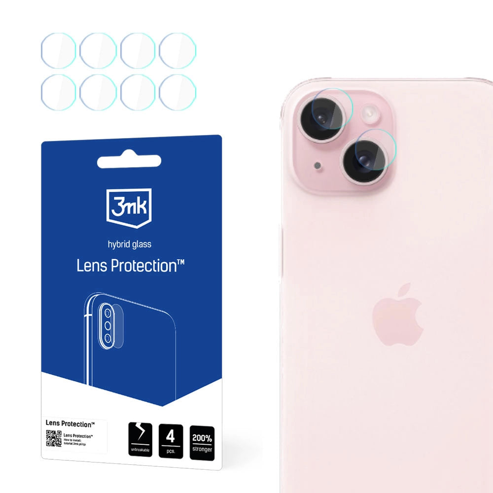 3MK Protection Rear Camera Protective Film for Apple iPhone 15, Flexible Glass, Set of 4 Pieces, Transparent