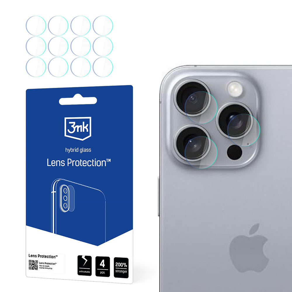 Película protetora para Câmara Traseira 3MK Protection para Apple iPhone 16 Pro, Vidro Flexível, Conjunto de 4 peças, Transparente